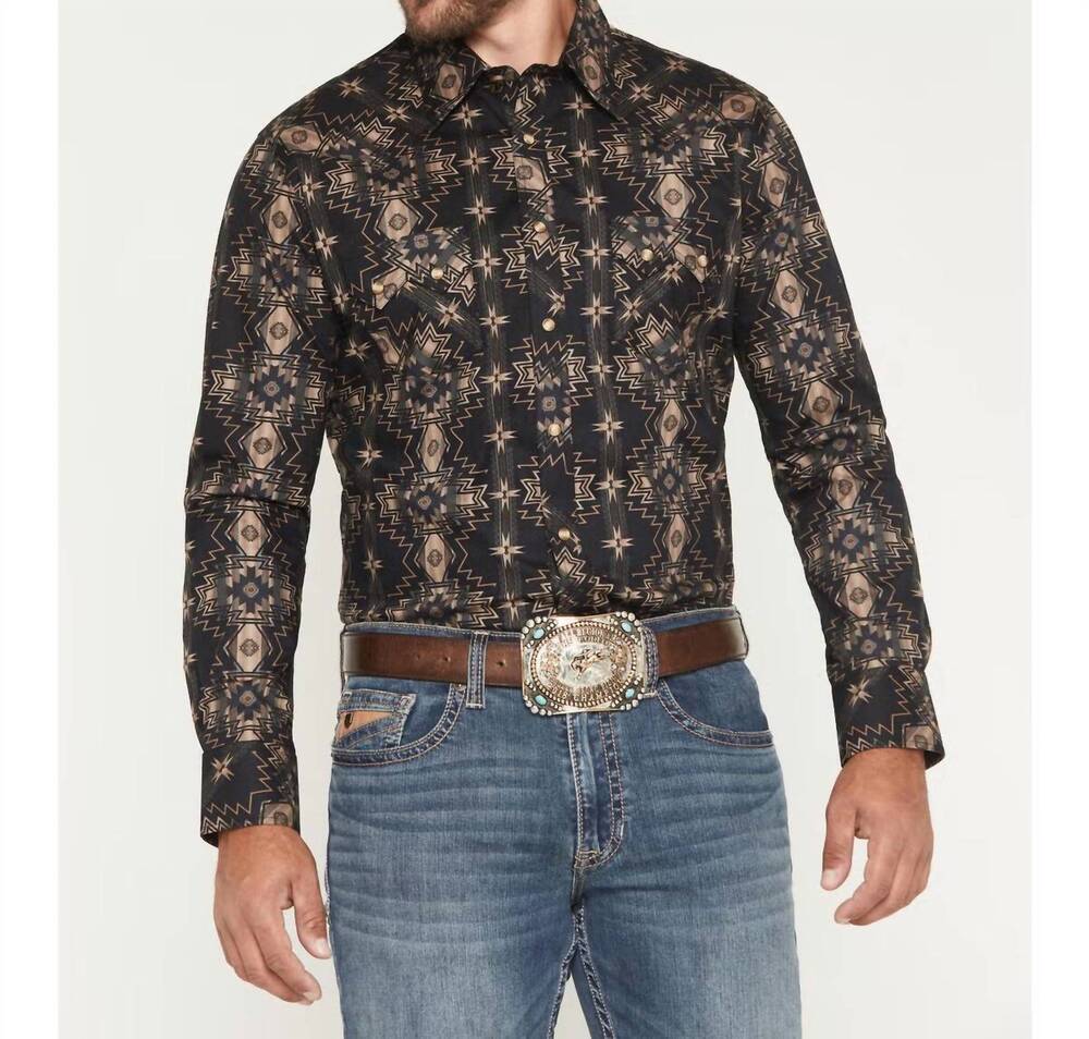 NEW ROCK & ROLL COWBOY southwestern print long sleeve western shirt in black/ ta